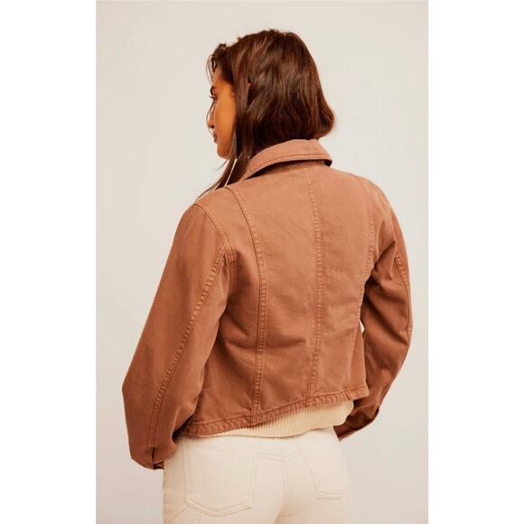 Free People Jade Denim Jacket Chocolate Mousse Large MSRP $128 - Picture 2 of 2